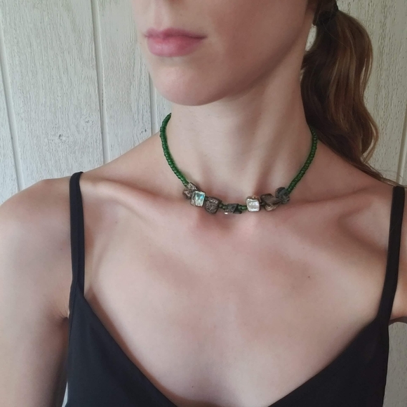 Vintage Abalone Chunk Beaded Choker Necklace - Picture 5 of 8